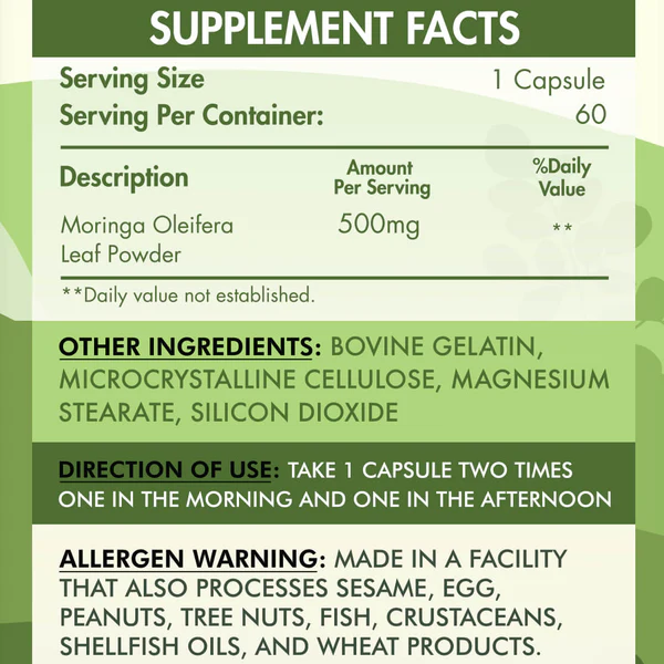 Moringa Oleifera-60Servings-60 Capsules - Image 2